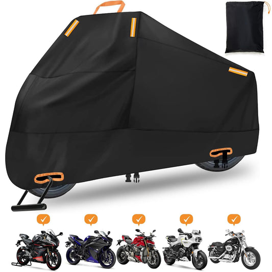 Funda para Moto Impermeable，Cubierta de motocicleta resistente de tela Oxford 210D,Anti-UV Anti Desgarro Universal con Bolsa de Almacenamiento con 4 Tiras Reflectantes y 2 Orificios para Cerradura