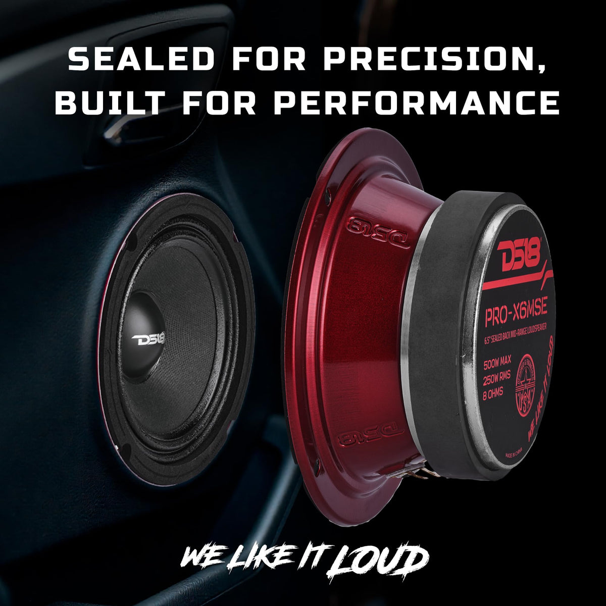 Altavoz PRO-X6MSE DS18 Rojo Midrange de 6.5" con Canasta Sellada para Sistema de Sonido en Carro o Camión 450W MAX 8 Ohms