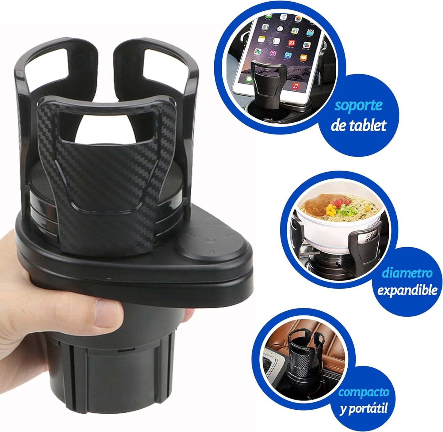 Bluelander Portavasos para Auto, Doble, Ajustable para Bebidas, Multifuncional, Compatibilidad Universal, Organizador de Celular, Gafas, Monedas, Color Negro