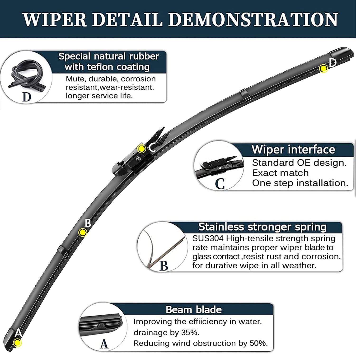 AUTOBOO - Limpiaparabrisas delantero de 71 y 71 cm y trasero de 38 cm, paquete de 3