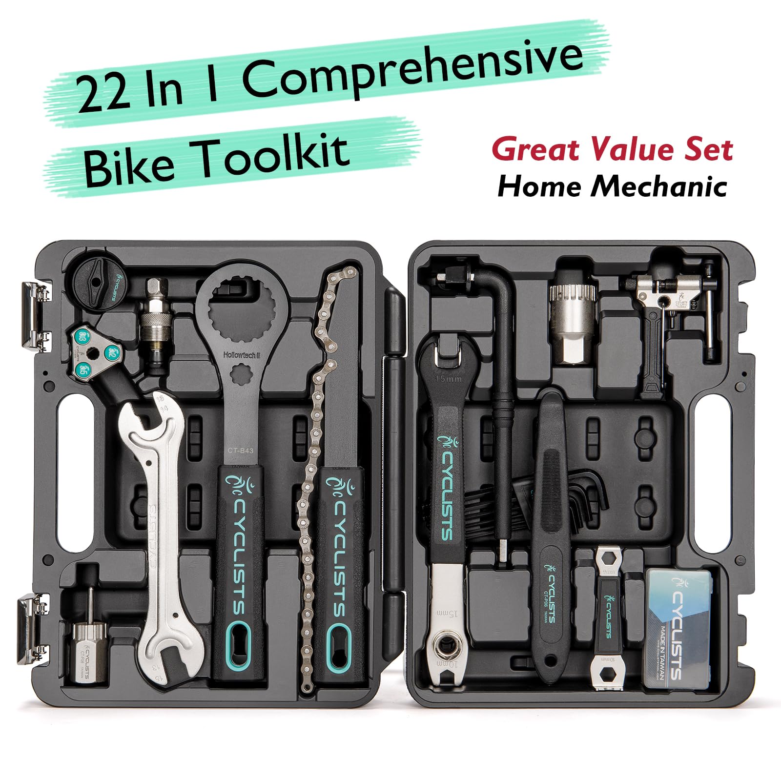 Kit de herramientas para bicicleta con estuche de almacenamiento – 22 piezas de herramientas de reparación de bicicletas – Herramientas de mantenimiento de bicicletas de carretera y bicicletas de
