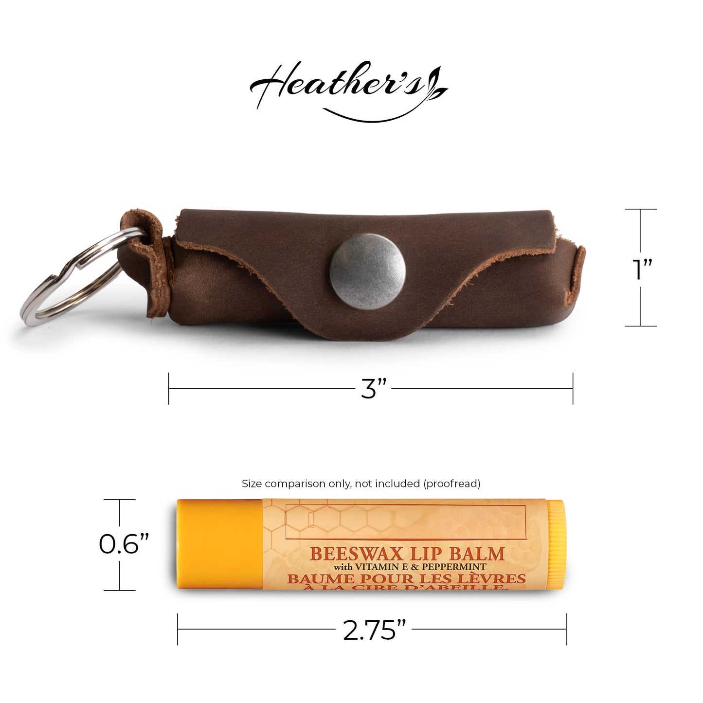 Heather's, soporte para llavero de bálsamo labial hecho a mano de piel de grano completo, funda de bolsillo para protección de labios de viaje y transporte, regalo para viajeros y nómadas, café