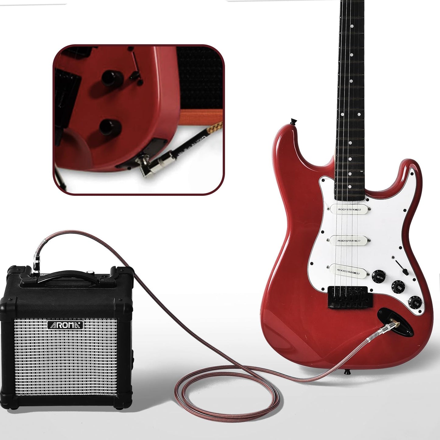 Cable de Guitarra OTraki Negro en Ángulo Recto de 10 Pies, Paquete de 2 Uds.