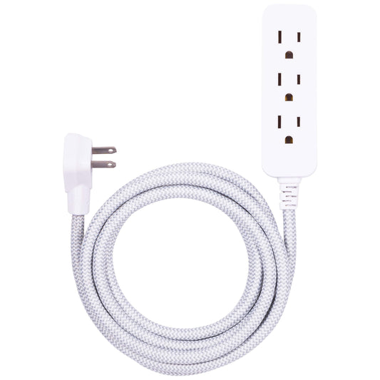 GE Pro Tira Multicontactos De 3 Salidas con Supresor de Picos, Enchufe Plano, Cable De Extensión Trenzado De 2.4 m (8 Pies) 250 Julios, Conectado a Tierra Certificacion UL, Blanco/Gris, 1 Unidad 38433