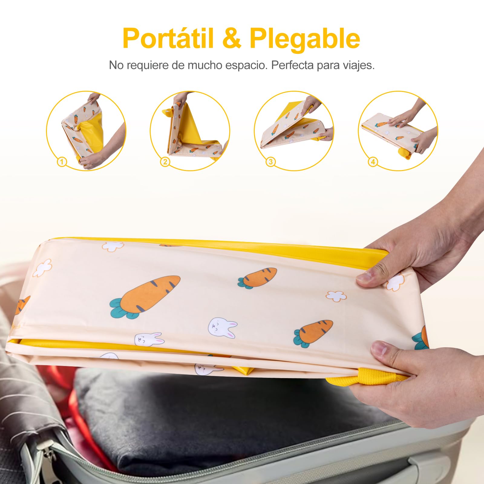 LESUCCI Caja de Arena para Gatos Portátil, Caja de Arena Plegable para Gatos con Asa Estándar para Viajes, Sin Fugas, Impermeable, Ideal para Gatos Medianos Y Pequeños, Fácil de Limpiar (Amarillo)