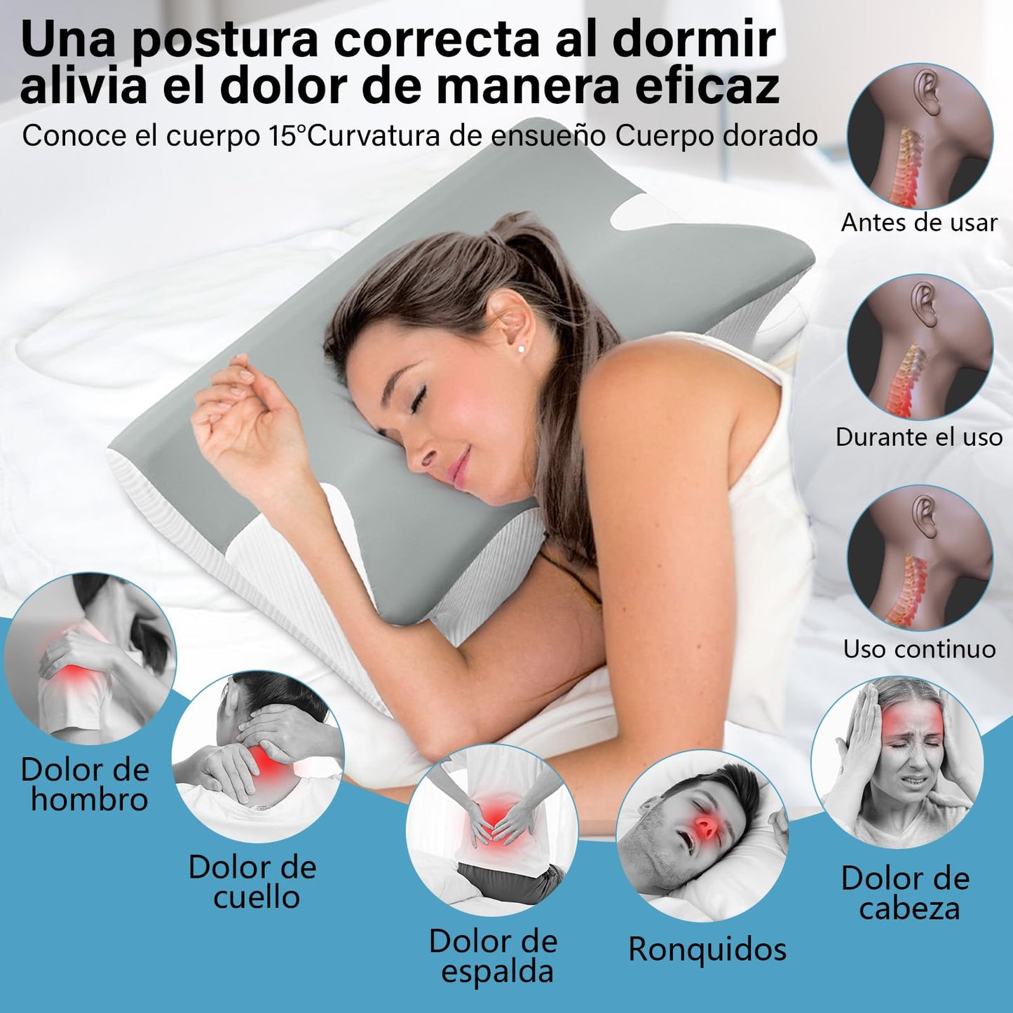GALASALA Almohada Memory Foam, Almohada Cervical para Aliviar el Dolor de Cuello, Almohada Ortopédica Ergonómica para Boca Arriba, Personas Que Dormir de Lado o Boca Abajo, con Fundas de Almohada