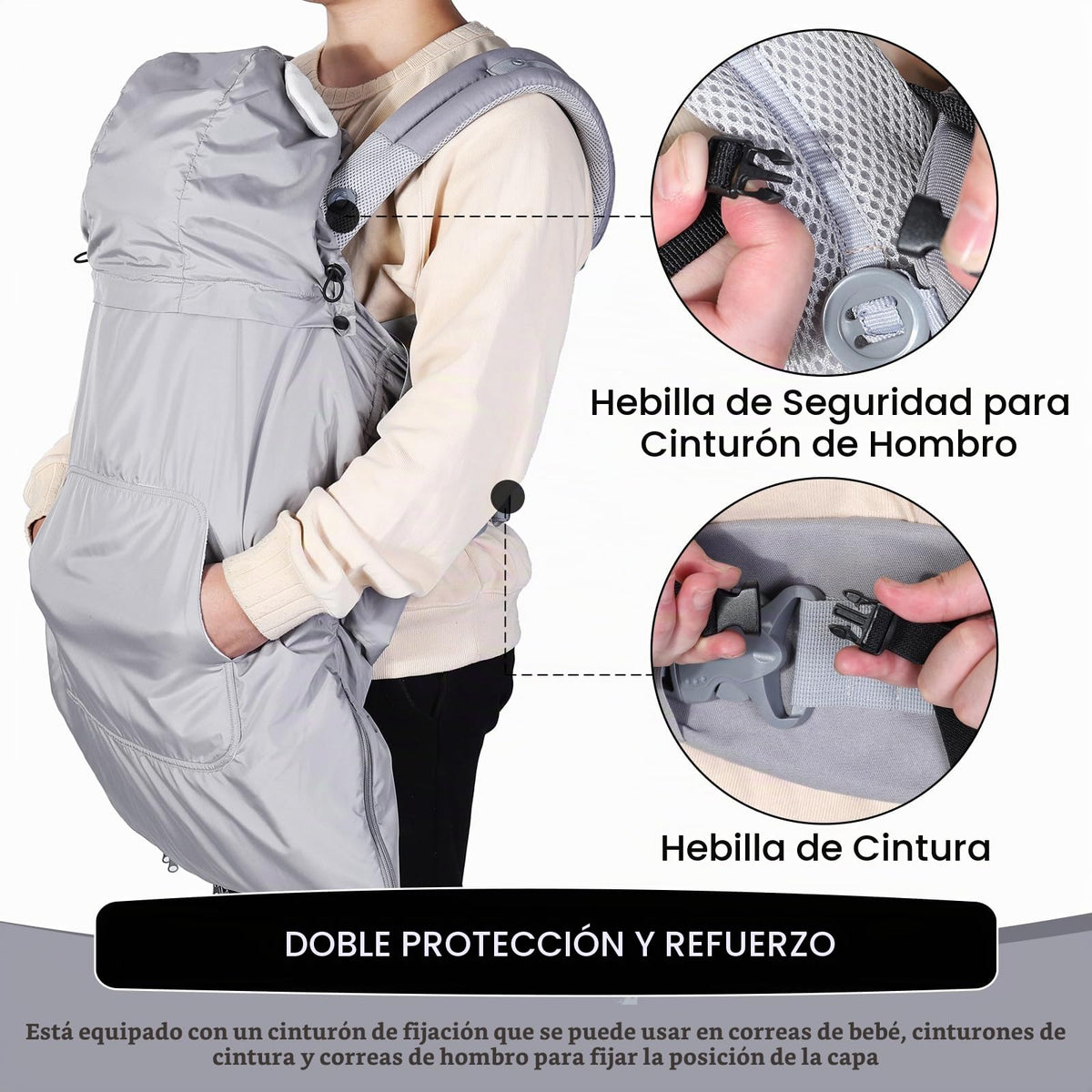Orzbow - Funda para portabebés de invierno con capucha desmontable, impermeable y resistente al viento, con bolsillos grandes, ajuste universal para portabebés y taburete de cintura | con bolsa de