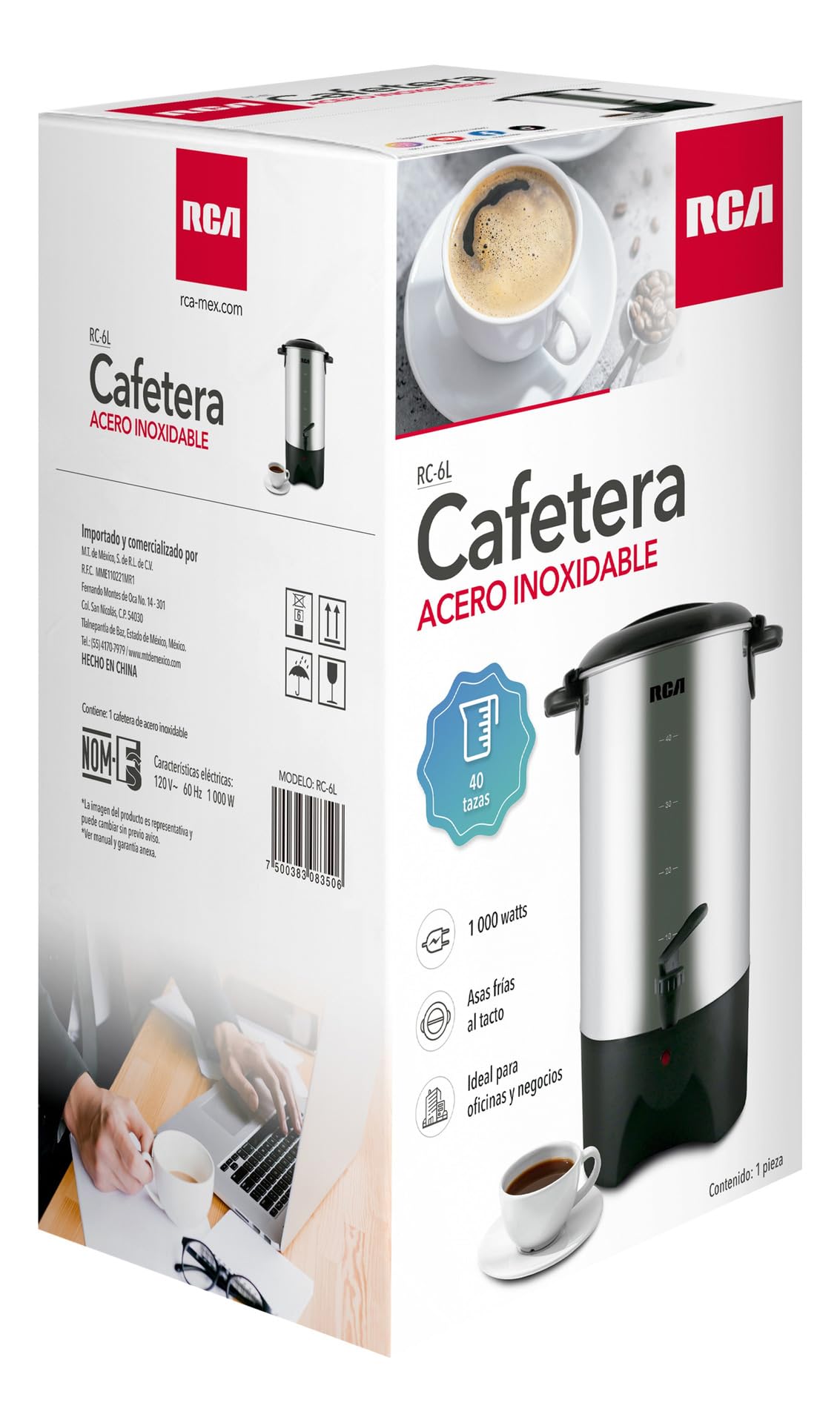Cafetera RCA Acero Inoxidable 40 Tazas con Tapa con Bloqueo y Sistema Antigoteo para Hogar u Oficina