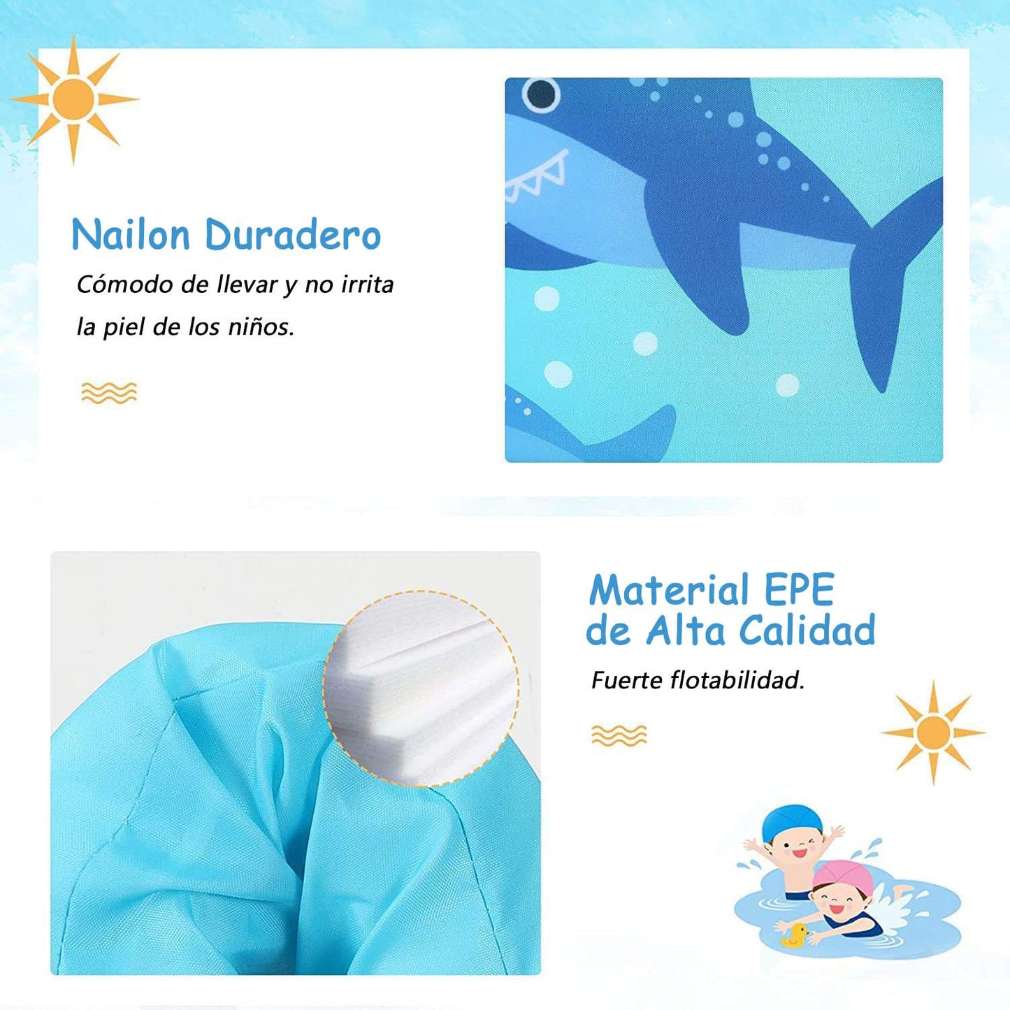 MADELALU Chaleco Salvavidas para NiñOs NiñA,Chaleco Salvavidas para NiñOs De 2 A 6 AñOs, Chaleco Salvavidas, Seguridad Y Doble Cierre para Piscina Parque AcuáTico Lago Y Playa (Nuevo tiburón)