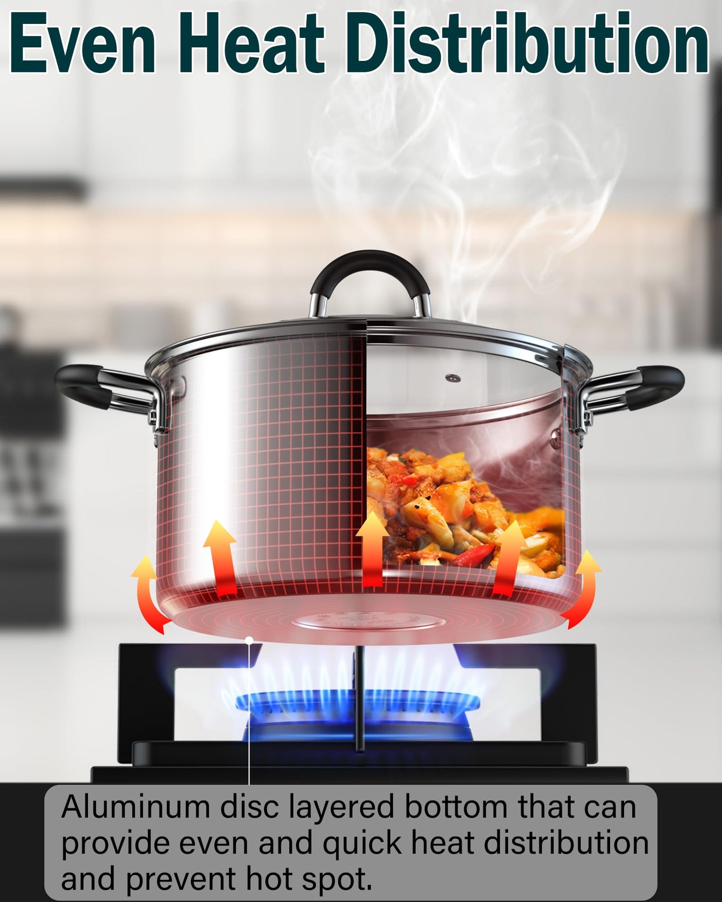 Juego de Utensilios de Cocina Cook N Home Plateado con Asas que se Mantienen Frescas