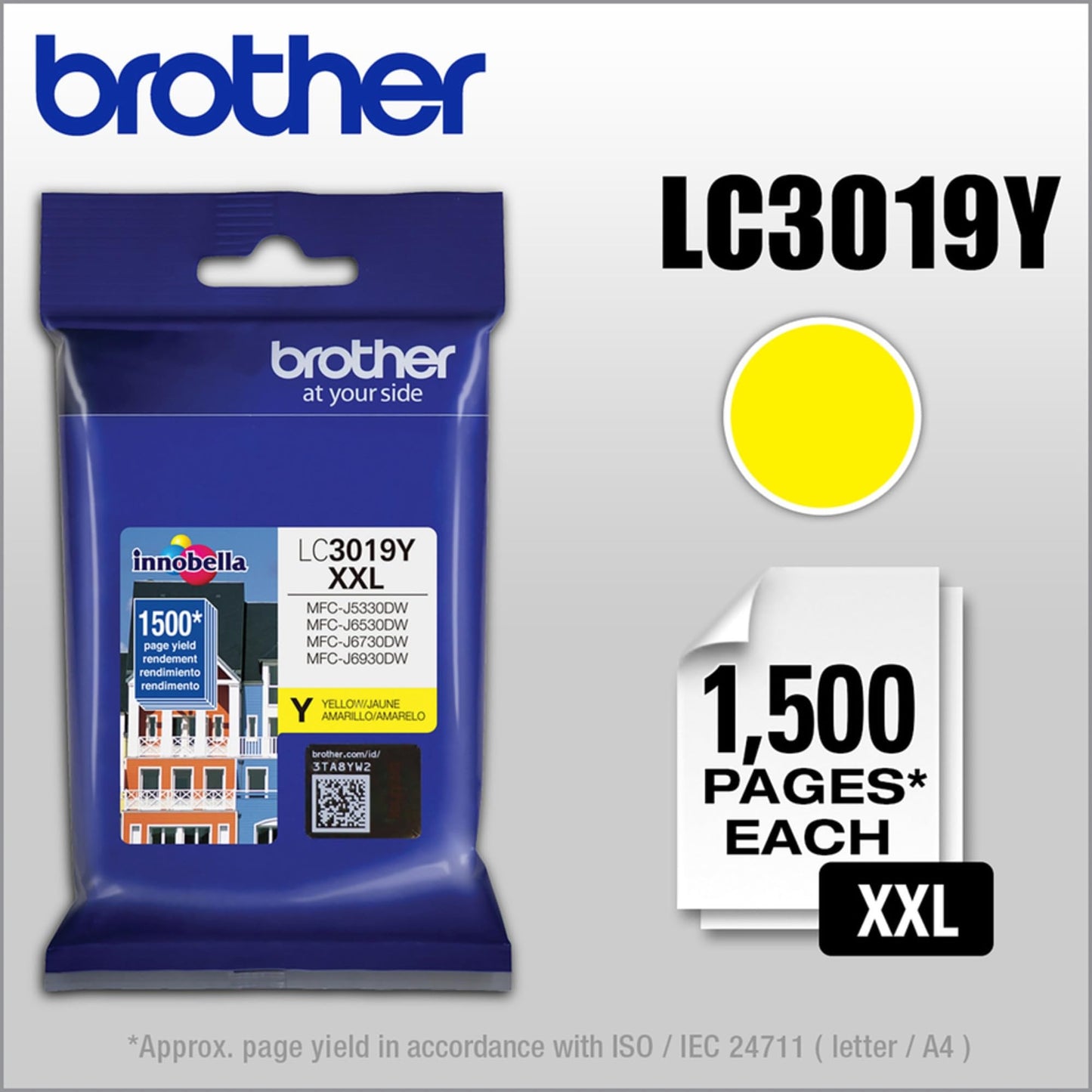 BROTHER - Cartucho de tinta de alto rendimiento LC3019Y, amarillo, 1 paquete en embalaje minorista