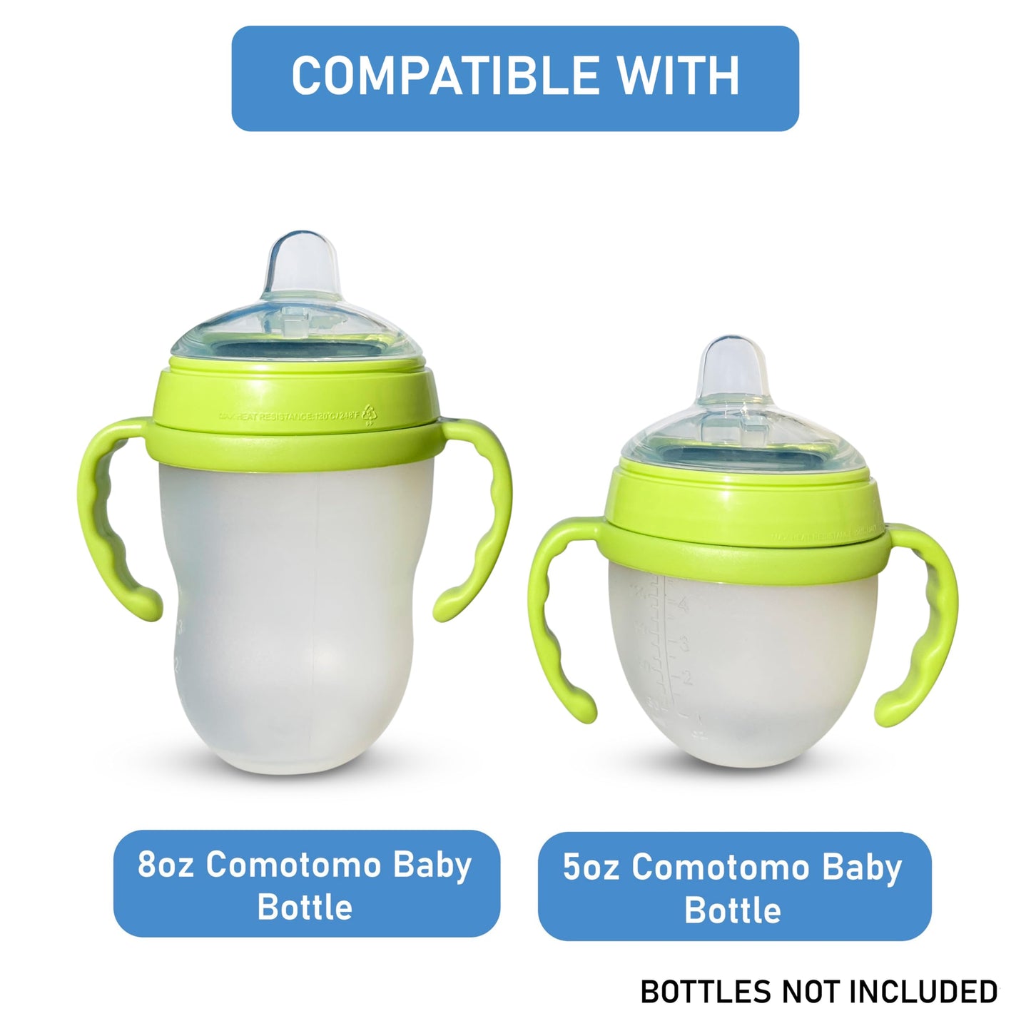 BelBeyo Tetinas Con Boquilla Y Asas Para Biberones Comotomo(Paquete De 2). Boquilla De Silicona Suave De Grado Alimenticio. Tetinas De Transición. Convierte El Biberón En Vaso Para Bebé. A Prueba De D