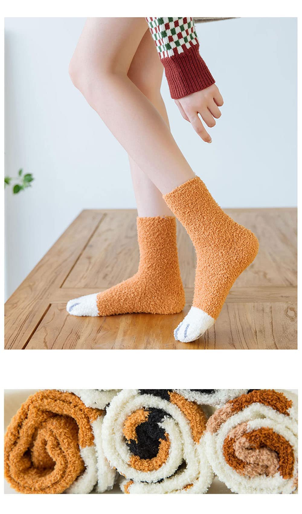 CutiePlusU - Calcetines de forro polar de coral para mujer, mullidos y acogedores calcetines de felpa para invierno, paquete de 2, Sólido + rayas, Large