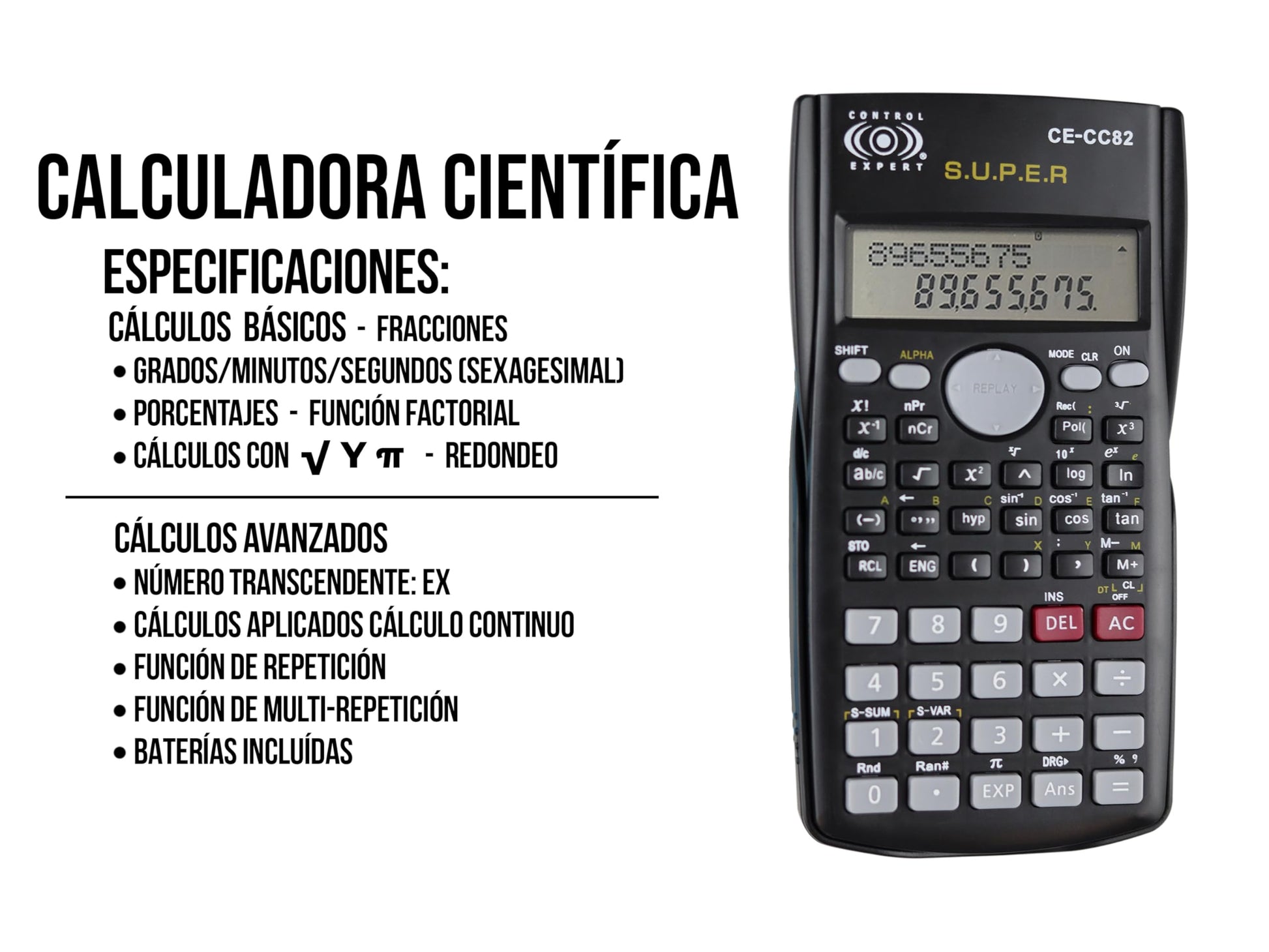 CONTROL EXPERT Calculadora Científica 240 Funciones Display