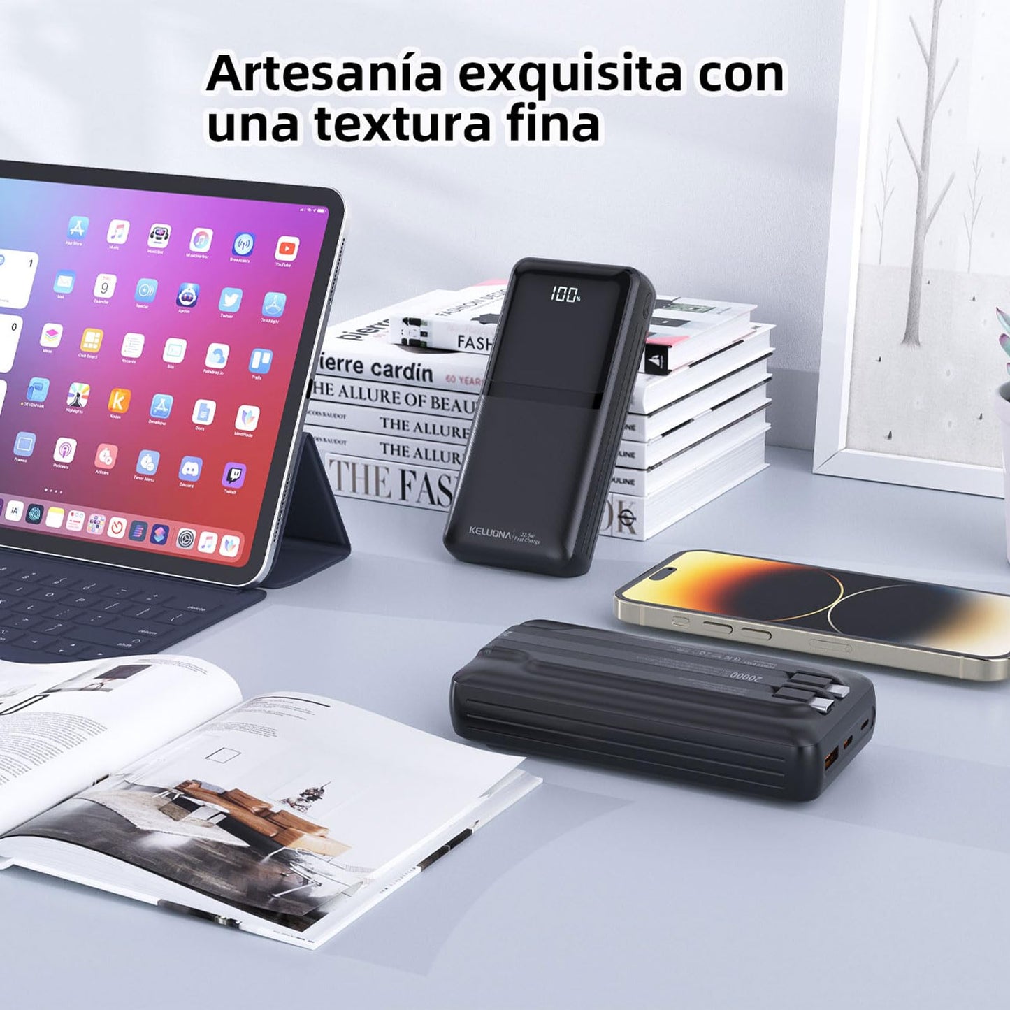 KELUONA Power Bank 20000mAh, Batería Portátil con Carga Rápida PD/QC 22.5W, 2 Puertos USB-C, Compatible con iPhone Samsung Xiaomi Huawei, Negro