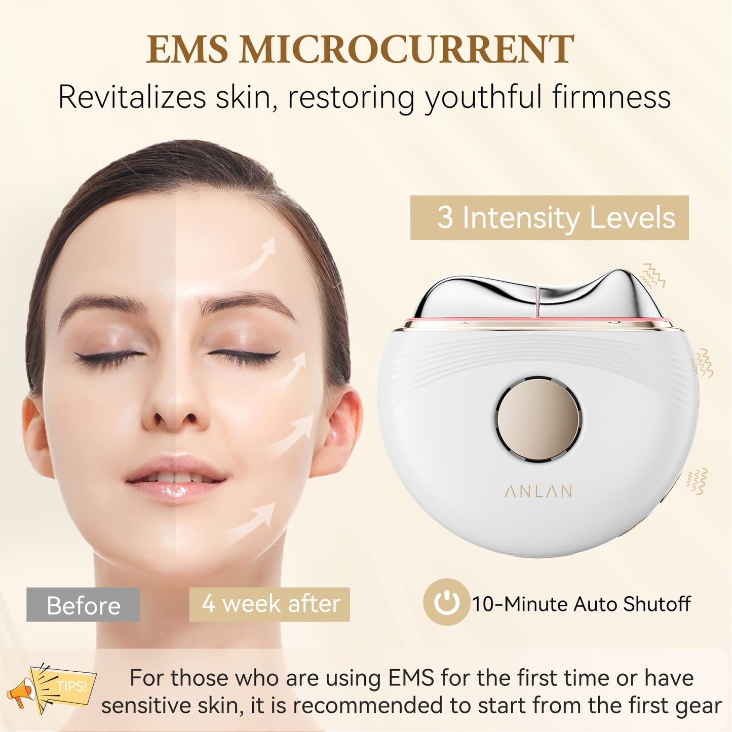 Masajeador facial eléctrico EMS Gua Sha ANLAN, antiarrugas, conlámpara de luz azul violeta y roja, masajeador facial de calor fríocon 3 niveles de intensidad, antienvejecimiento (Blanca)