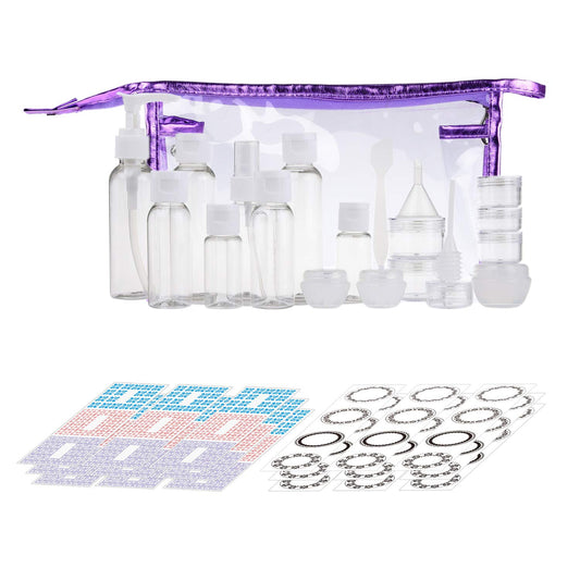 Kare & Kind Travel Set-Refillable-Tsa/Airline Approved-8 Bottles and 9 Jars-3 Tools (Pipette, Funnel and Mini Spatula) -for Downsized Portions of Your Favor 8 9 3 Favorite Cosmetics, Lotions and Cre