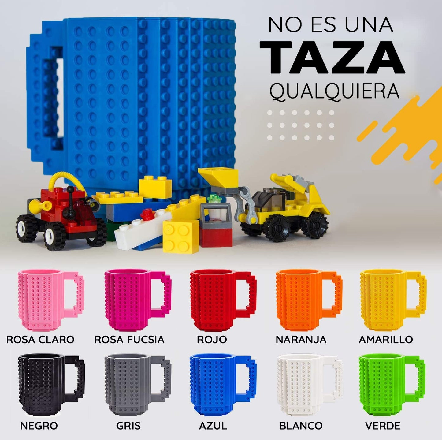 John & John Taza armable de diseño Divertido para Ladrillos, Incluye un muñeco y 2 Sets de Bloques de construcción para Jugar (10 Colores) - Azul