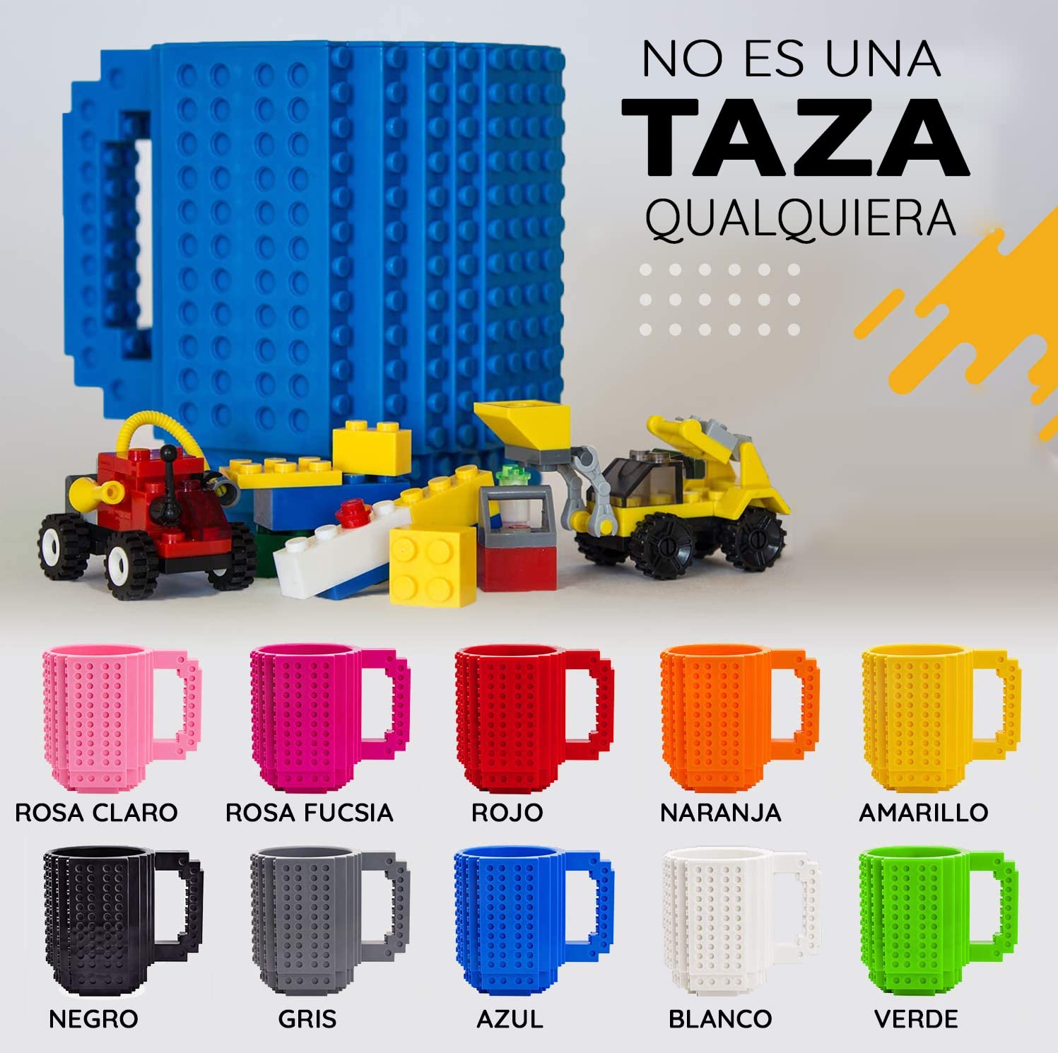 John & John Taza armable de diseño Divertido para Ladrillos, Incluye un muñeco y 2 Sets de Bloques de construcción para Jugar (10 Colores) - Azul
