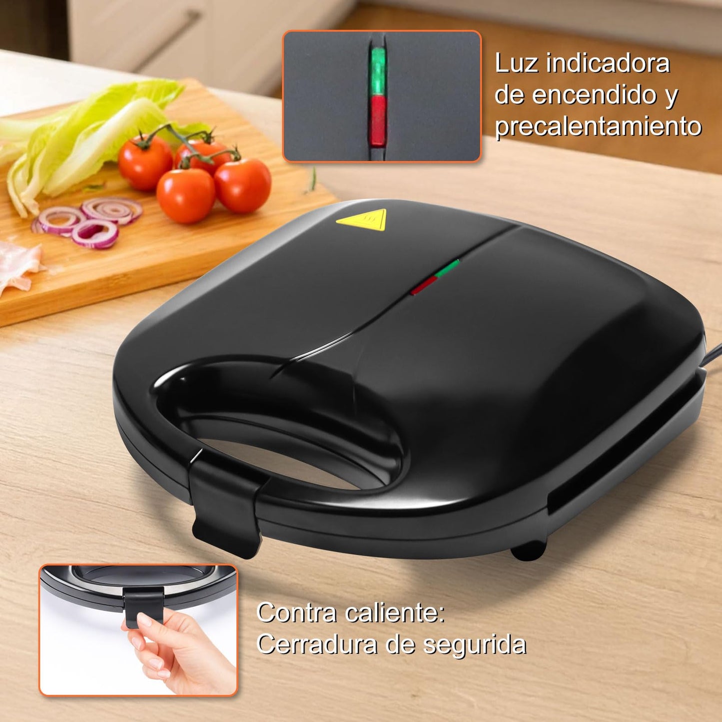 LSXD Sandwichera 750W, Panini Electrica con Recubrimiento Antiadherente, Luz Indicadora, Fácil de Limpiar, Mini Prensa para Hacer 2 Sandwiches, Pequeños Cocina Electrodomesticos (Negro)