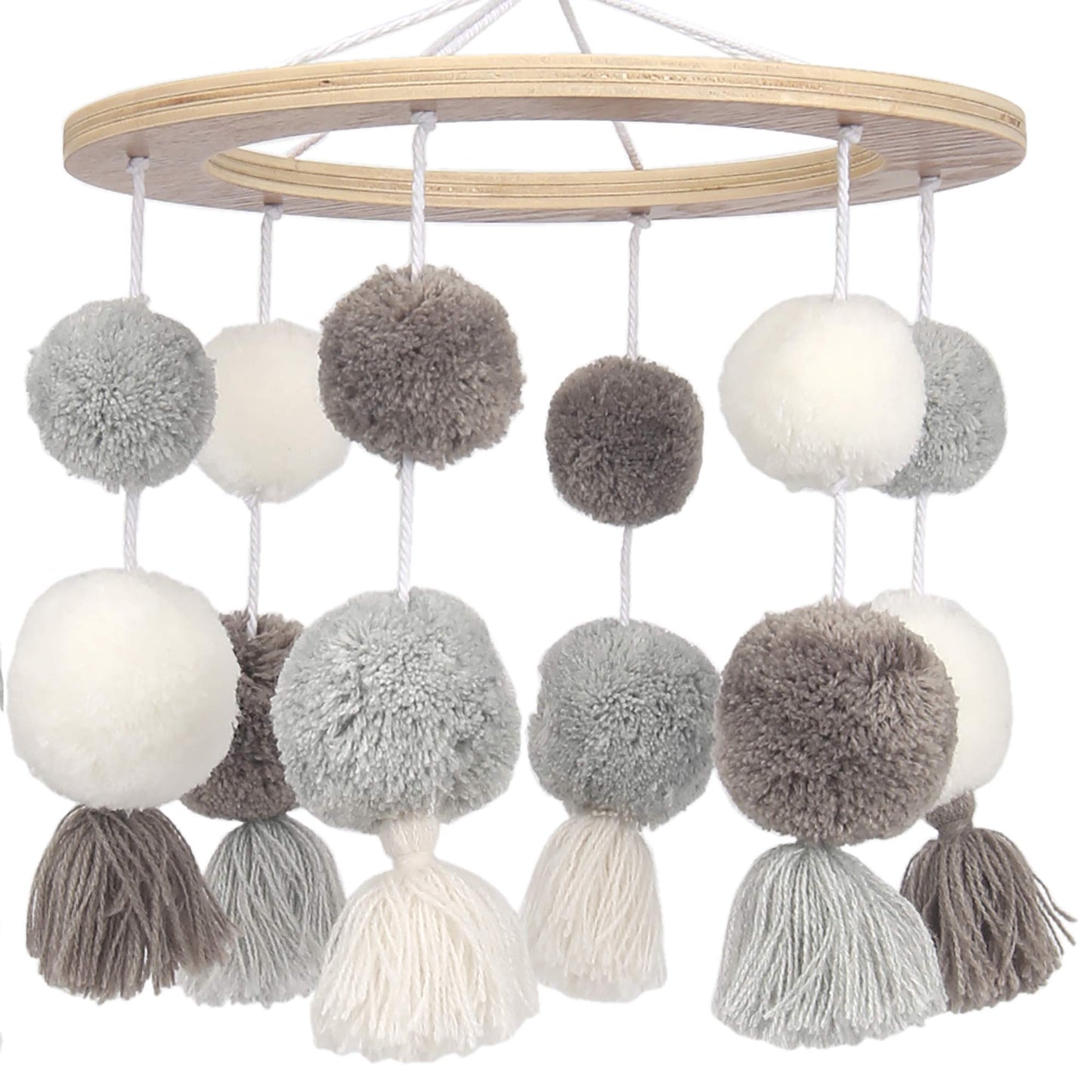 Lambs & Ivy Signature Pom Pom Musical Baby Cuna Móvil - Blanco/Gris