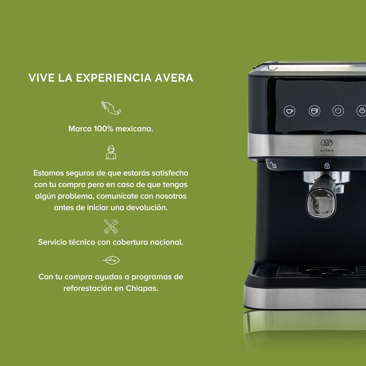 AVERA Cafetera Espresso y Capuchino con Espumador de Leche, Automatica, Incluye 2 Tazas, Tanque de Agua 800ml, 15 Bares, Color Negro y Acero Inoxidable, CAF03