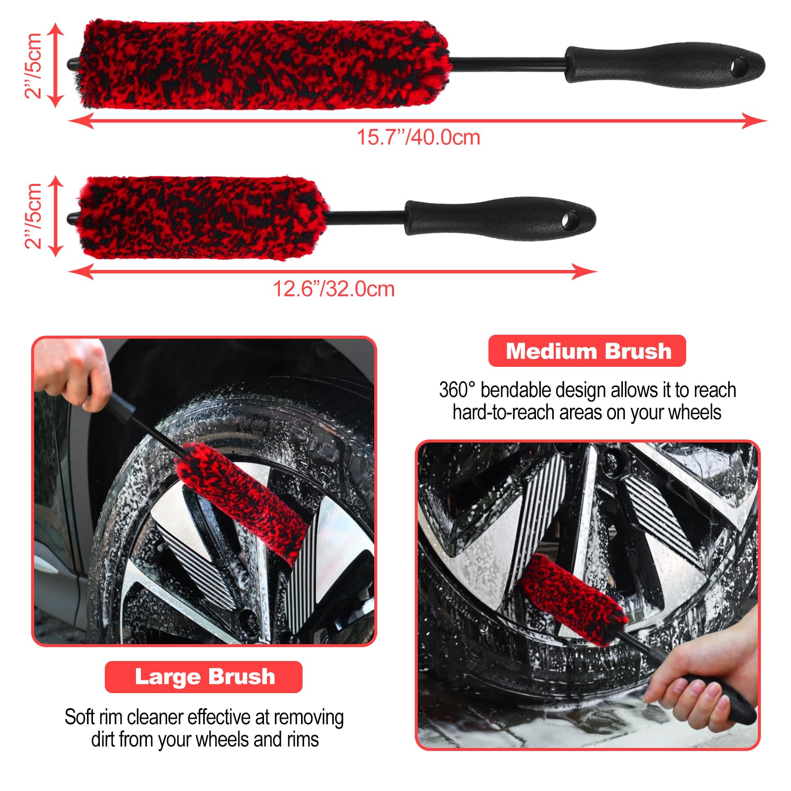 Kit de Cepillos Nikcosmk Multicolor para Ruedas y Neumáticos de Coche, Flexibles y Duraderos