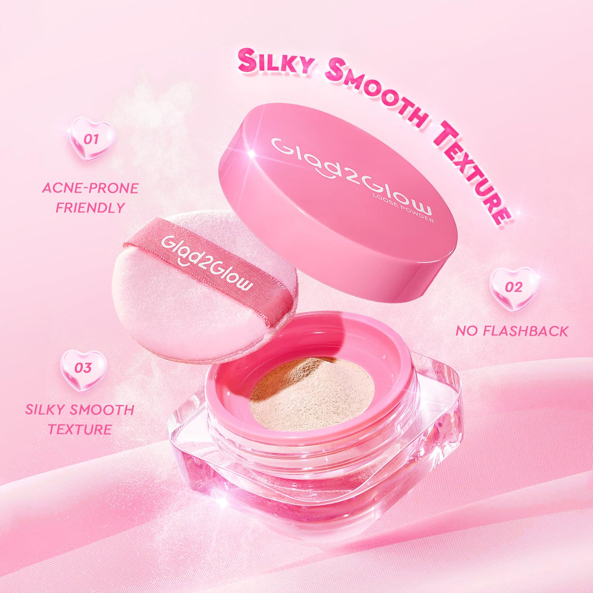Glad2Glow base en polvo suelto, base en polvo mineral con control de grasa y larga duración, acabado de efecto difuminado para piel madura y todo tipo de piel (00 Milkshake)