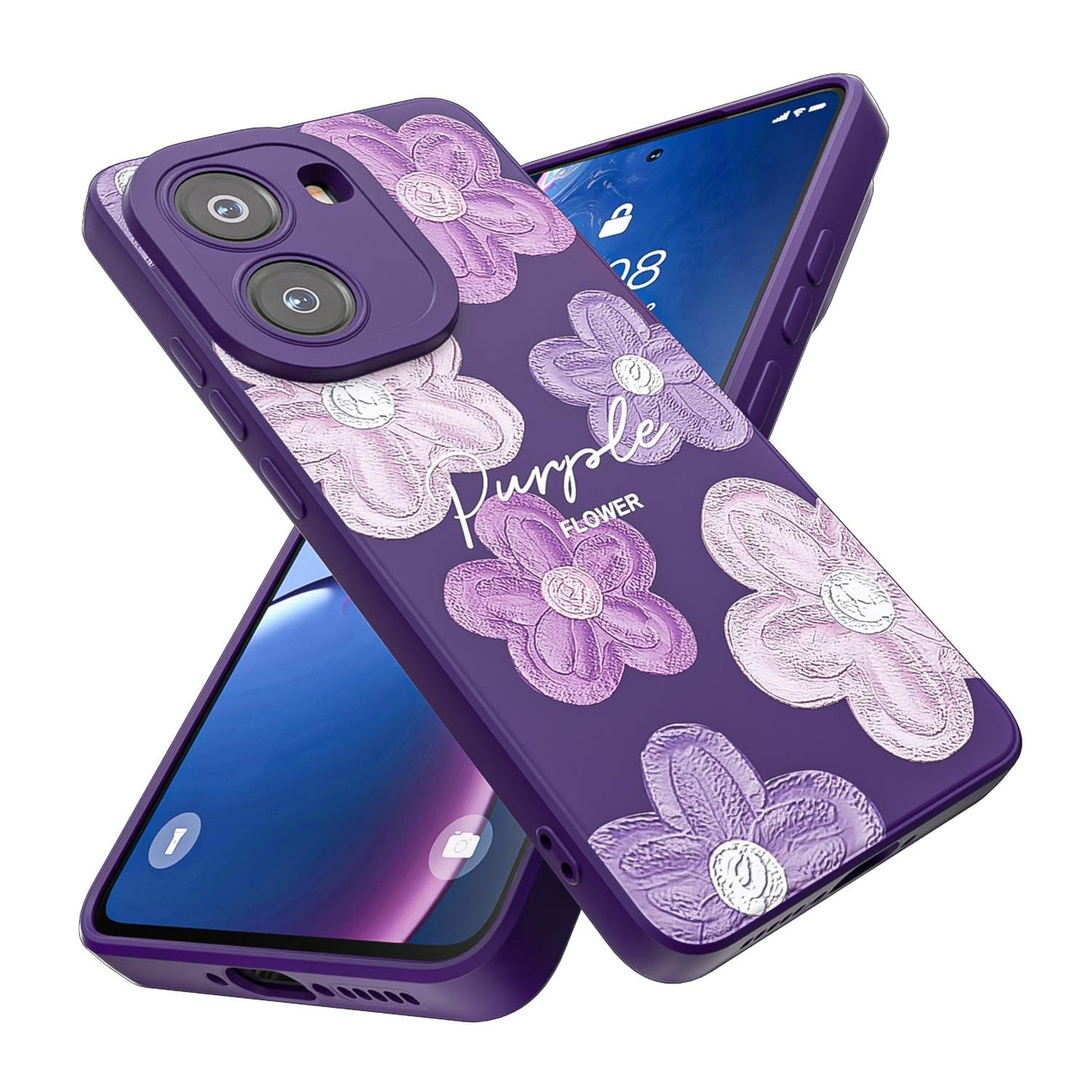 Threehao Funda para Xiaomi Poco X7 Pro 5G Case Uso Rudo, Ultra Delgado Flexible Morada Suave TPU Silicona Carcasa con Moda Aesthetic Dibujos Flores, Antigolpes Anti-arañazos Protectora