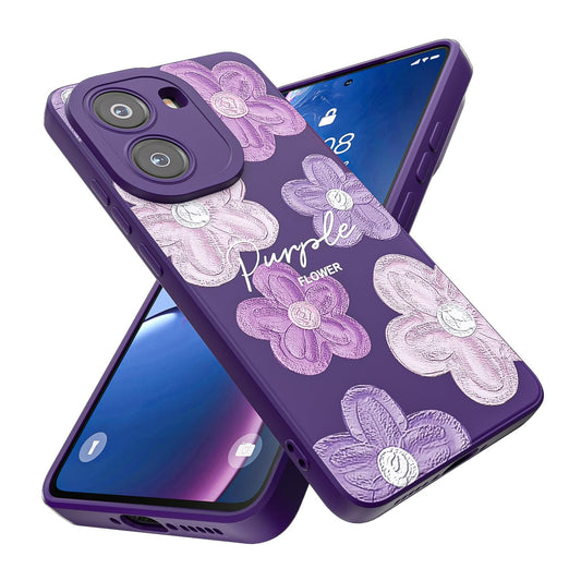 Threehao Funda para Xiaomi Poco X7 Pro 5G Case Uso Rudo, Ultra Delgado Flexible Morada Suave TPU Silicona Carcasa con Moda Aesthetic Dibujos Flores, Antigolpes Anti-arañazos Protectora