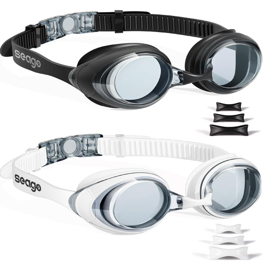 Gafas de natación, 2 unidades, gafas de natación, antivaho, protección UV, para adultos, hombres, mujeres, jóvenes, sin fugas, lente plana, visión clara, 3 tamaños de puente nasal