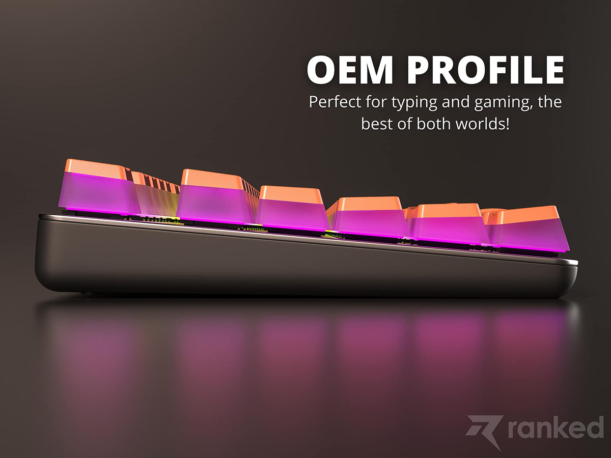Teclas PBT Ranked Coral Diseño Translúcido ANSI e ISO Perfil OEM para Teclado Mecánico RGB