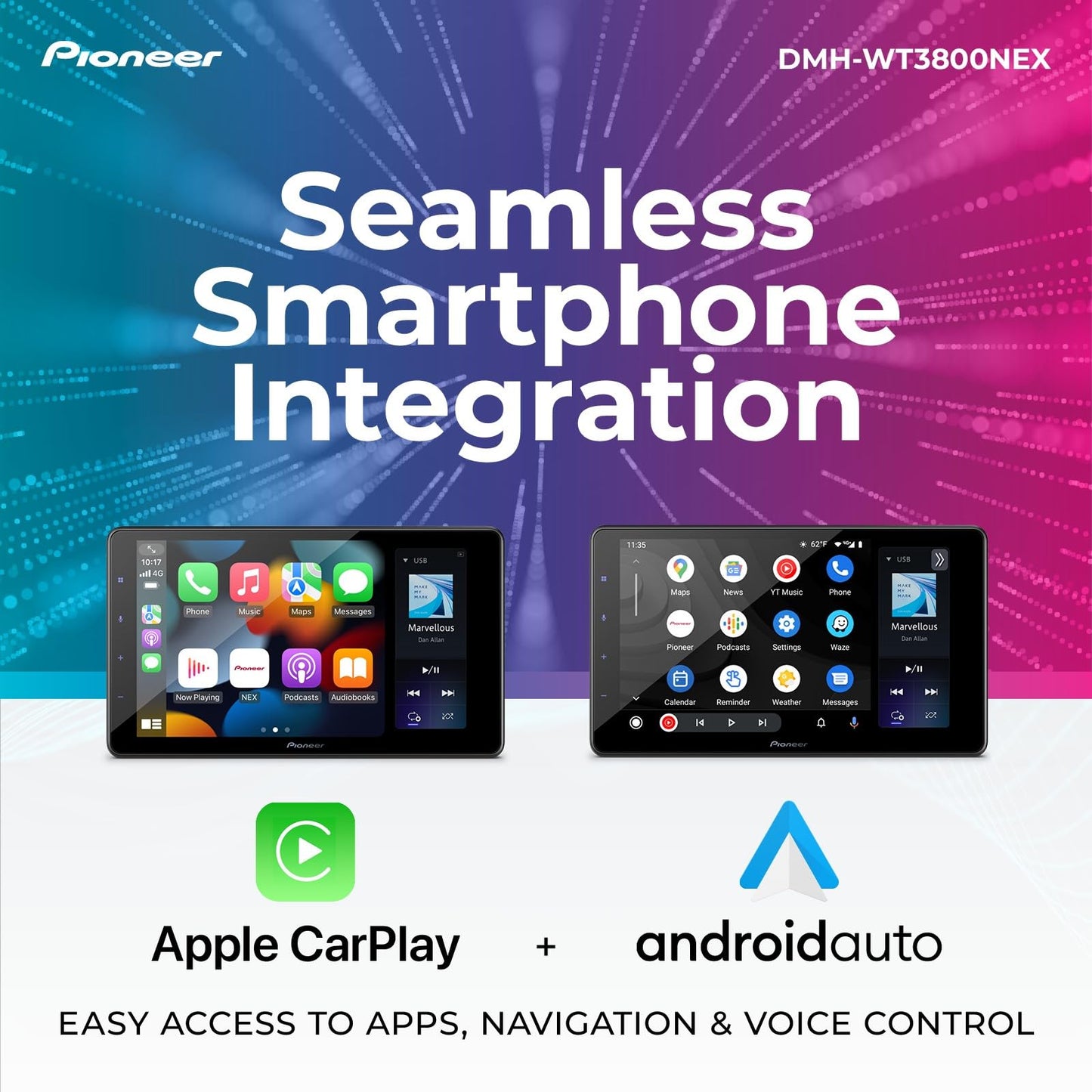 Receptor Multimedia Digital Pioneer DMH-WT3800NEX Flotante 9 Pulgadas con Apple CarPlay y Android Auto