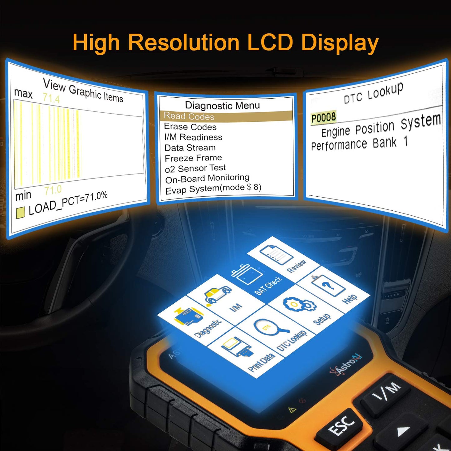AstroAI OBD2 ASIOS520 Escáner Automotriz Professional, Lector de Códigos Universal, Scaner para Auto Herramienta de Diagnóstico con Pantalla de Color