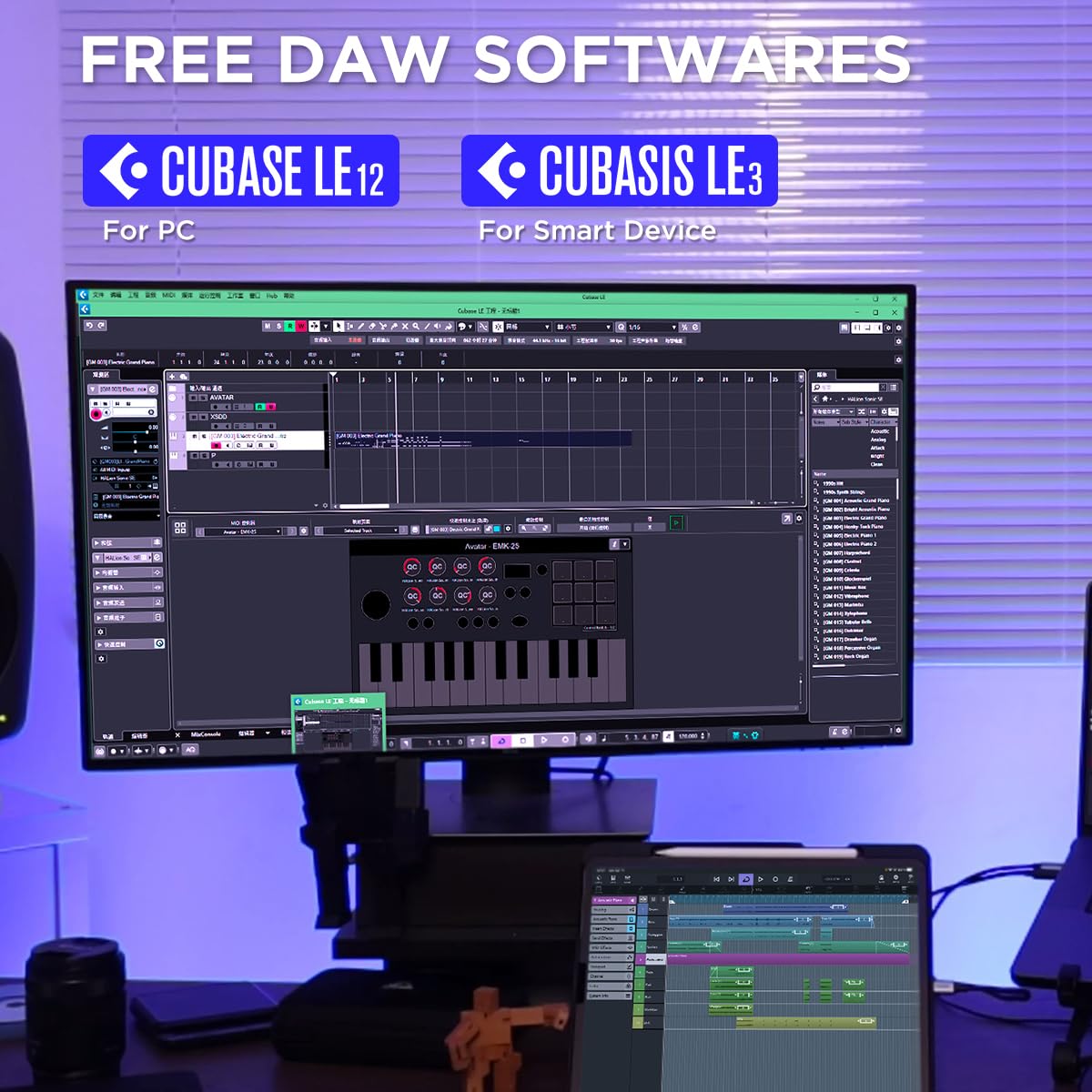 HXW - driver de teclado portátil Bluetooth MIDI, con 25 teclas, 9 almohadillas para orejas retroiluminadas, visualización OLED, 8 perillas, software incluido, alimentación por USB/operación de batería