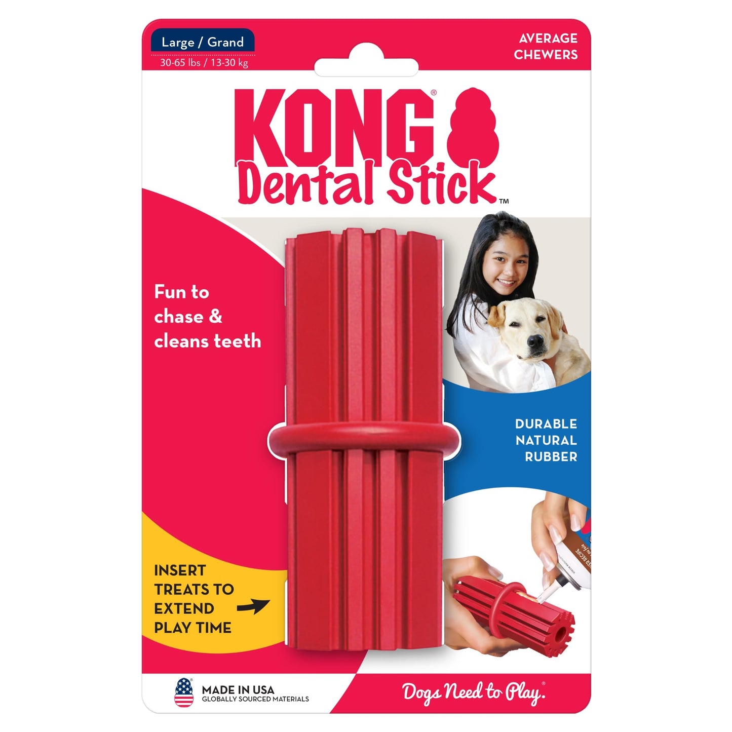 Kong Dental Stick Dog Toy, Large, Red, Pack of 1