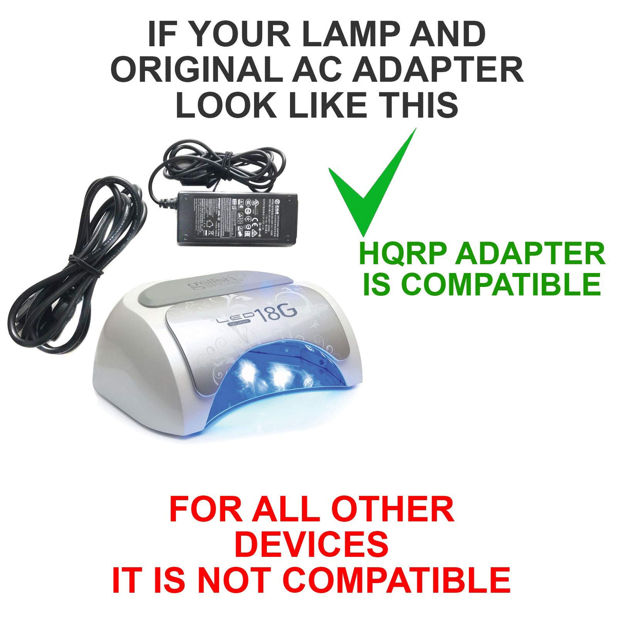 Adaptador de CA HQRP Compatible con Harmony GELISH Lámpara LED de 18 G para Uñas