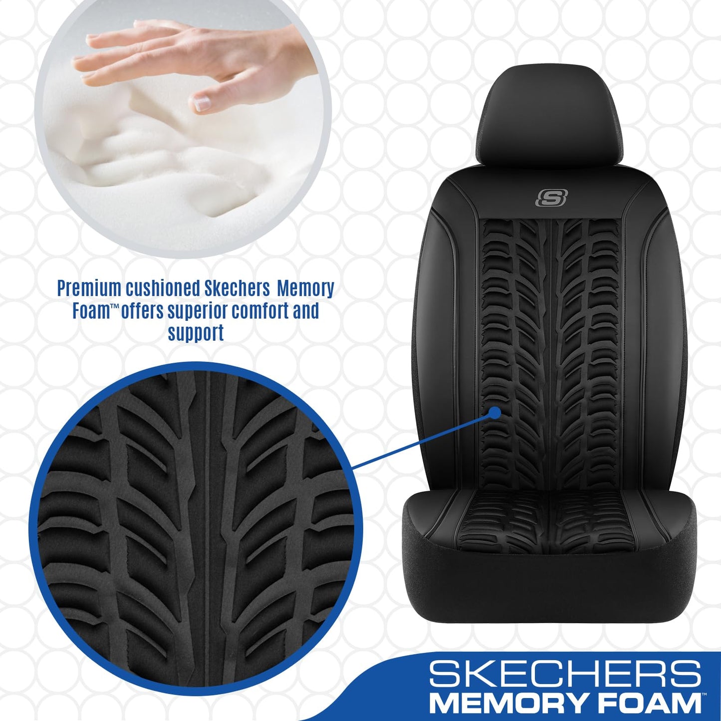 Skechers - Fundas de asiento Slip-Ins de espuma viscoelástica 3D, fundas de asiento de coche de piel en relieve, compatible con bolsas de aire, comodidad universal para la mayoría de coches