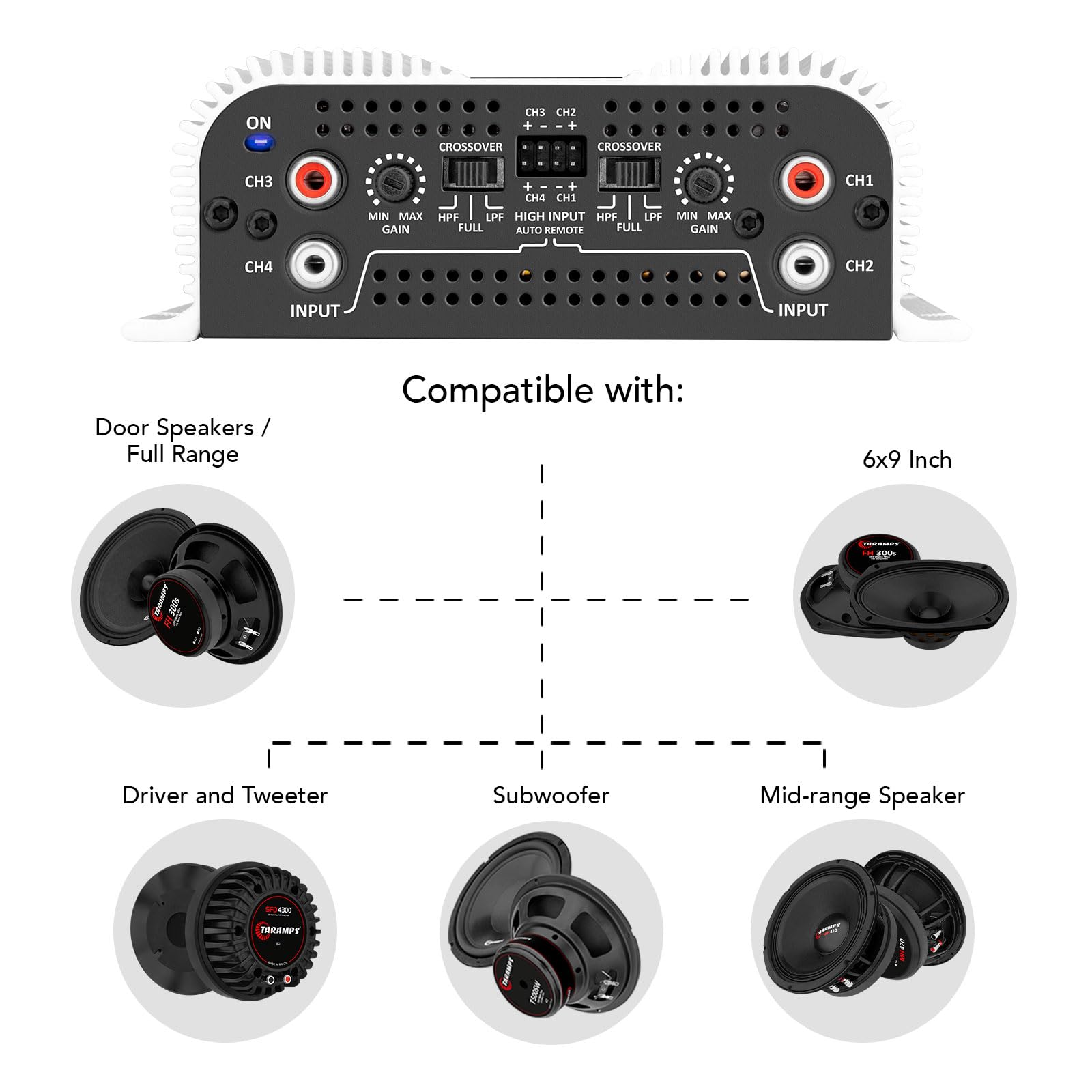 Amplificador de Sonido Taramps TS 800x4 4 Canales 2 Ohmios 800 W RMS para Auto