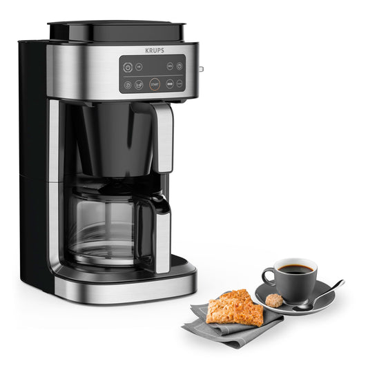 Krups Cafetera de Filtro Krups Aroma Partner, Acero Inoxidable, Jarra de 10 tazas que preserva frescura y aroma, Dosificación automática con tres niveles de intensidad, KM761DMX