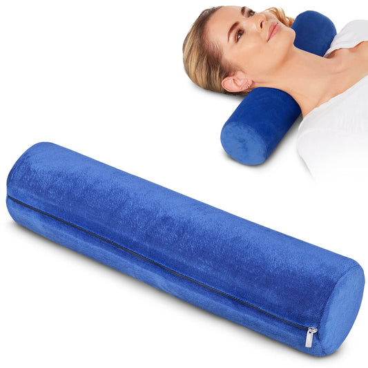 AllSett Health - Almohada de espuma viscoelástica para cuello cervical, almohada de cuello redondo, soporte para dormir, almohada para cama, piernas, espalda y yoga, funda azul