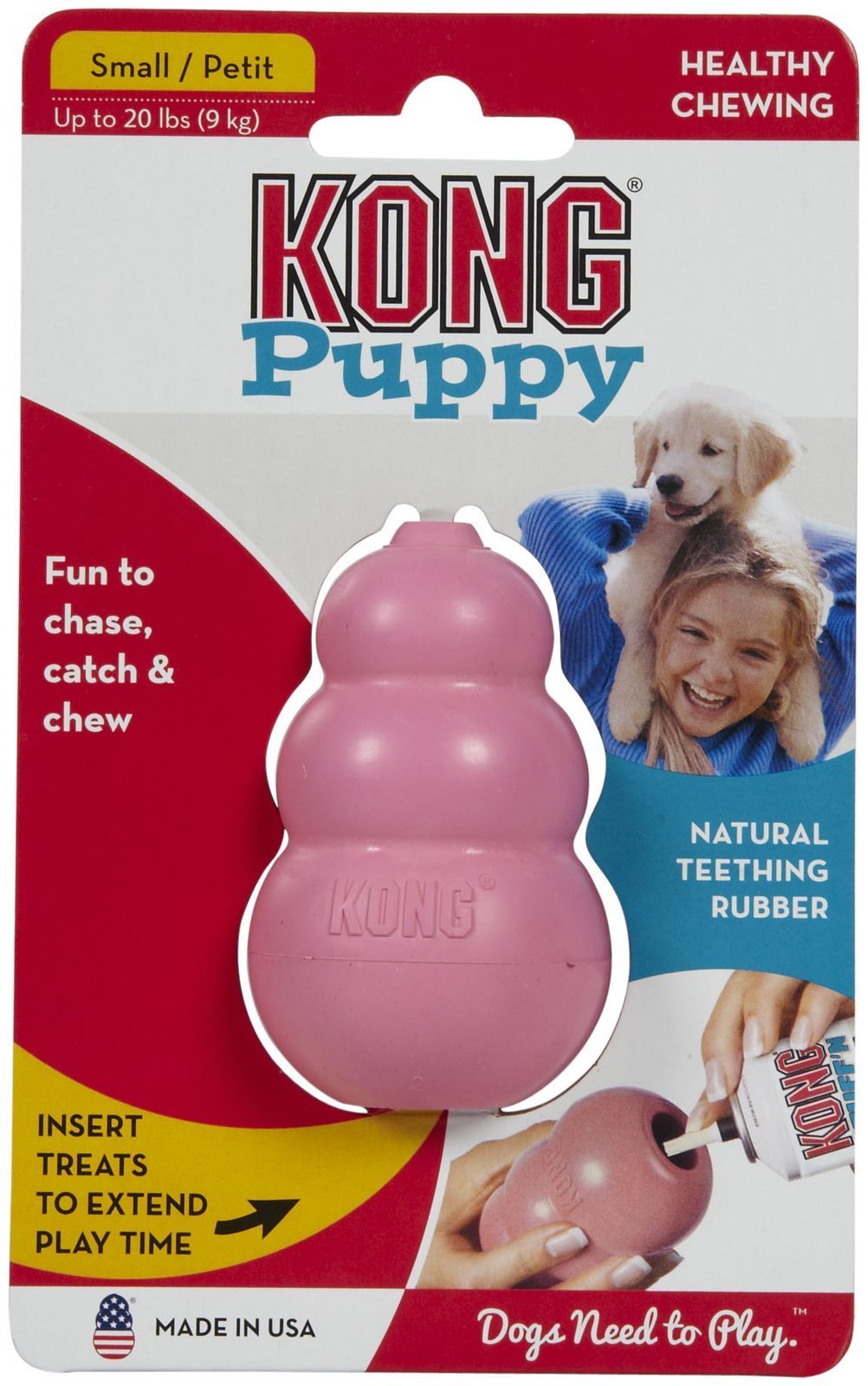 Kong Interactive Puppy Toy, color Rosa/Azul, Chico