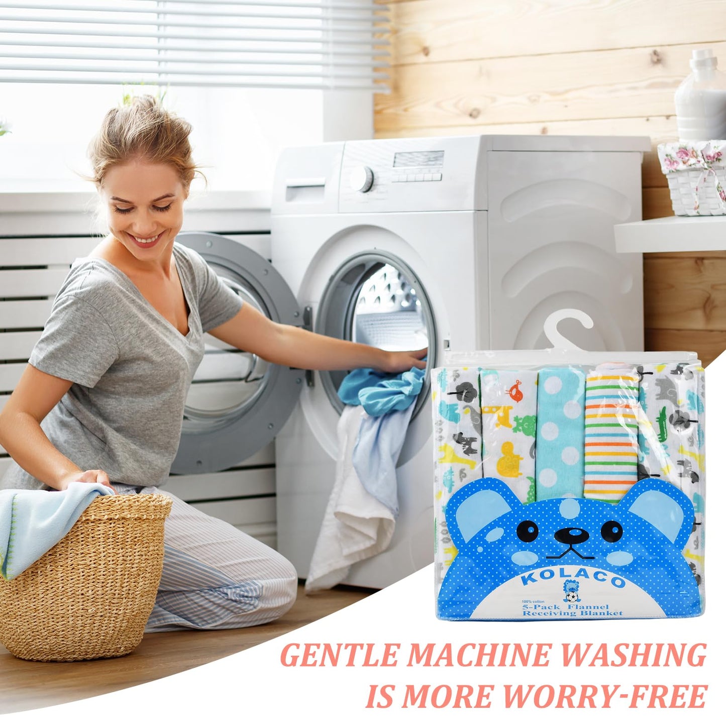 Flannel 5 Piece Receiving Blankets- 100% Lujo Algodón Orgánico Cobija Envolvente para Niños y Niñas Suave Tejido Cálido Acogedor Coche Cuna Recién Nacidos Bebés Niños Pequeños