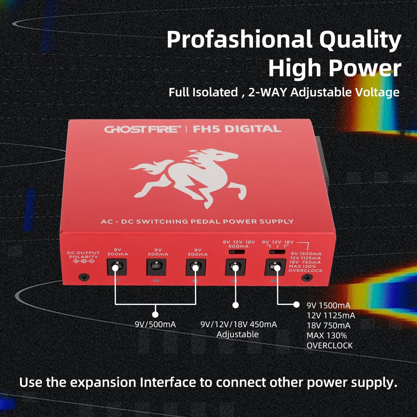 Ghost FIRE - Fuente de alimentación con pedal aislado con protección no empotrado de cortocircuito (FH5-DIGITAL)