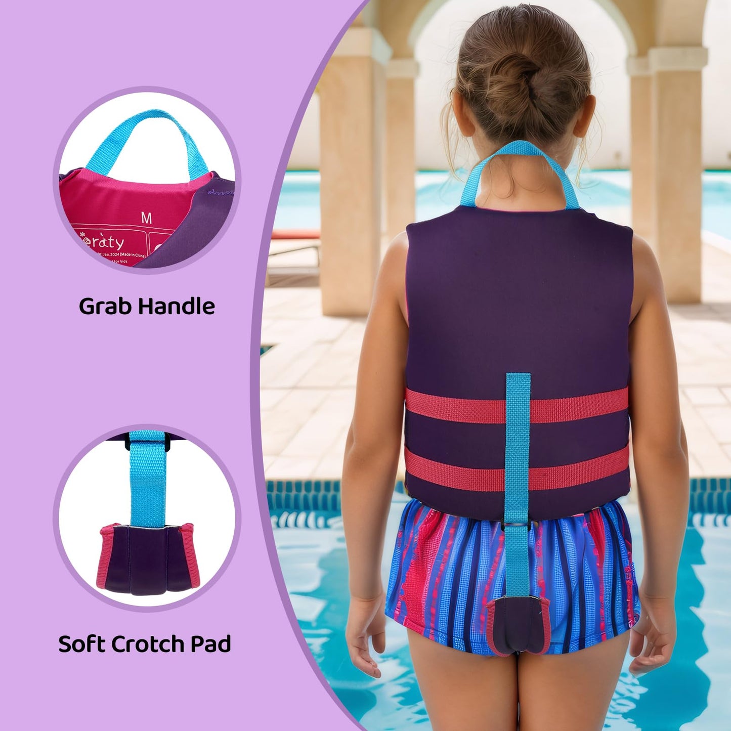 Chaleco de Natación Neopreno Zeraty Azul con Correas de Seguridad Ajustables para Niños y Niñas
