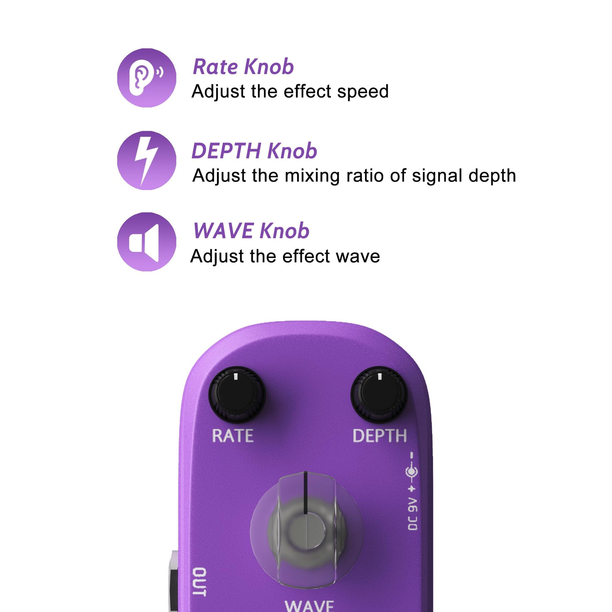 AZOR Tremolo Classic Mini Pedal de efecto guitarra con carcasa de aleación de aluminio True Bypass