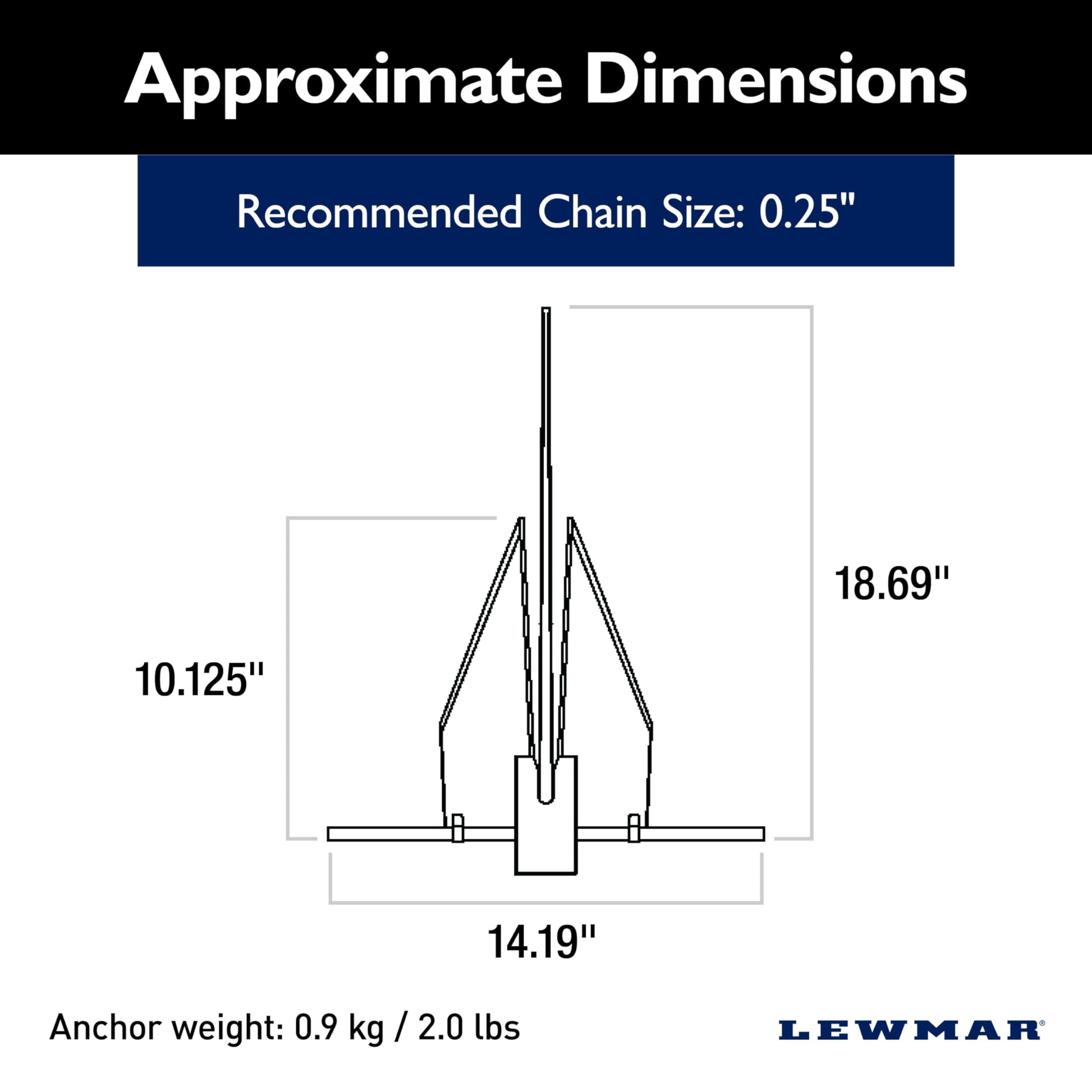 Lewmar LFX - Ancla de Aluminio Fluke de 2 Libras, para Barcos de Menos de 17 pies, Acabado anodizado, ángulos Ajustables, Mide 18.7 Pulgadas de Largo x 14.2 Pulgadas de Ancho, 10.1 Pulgadas de