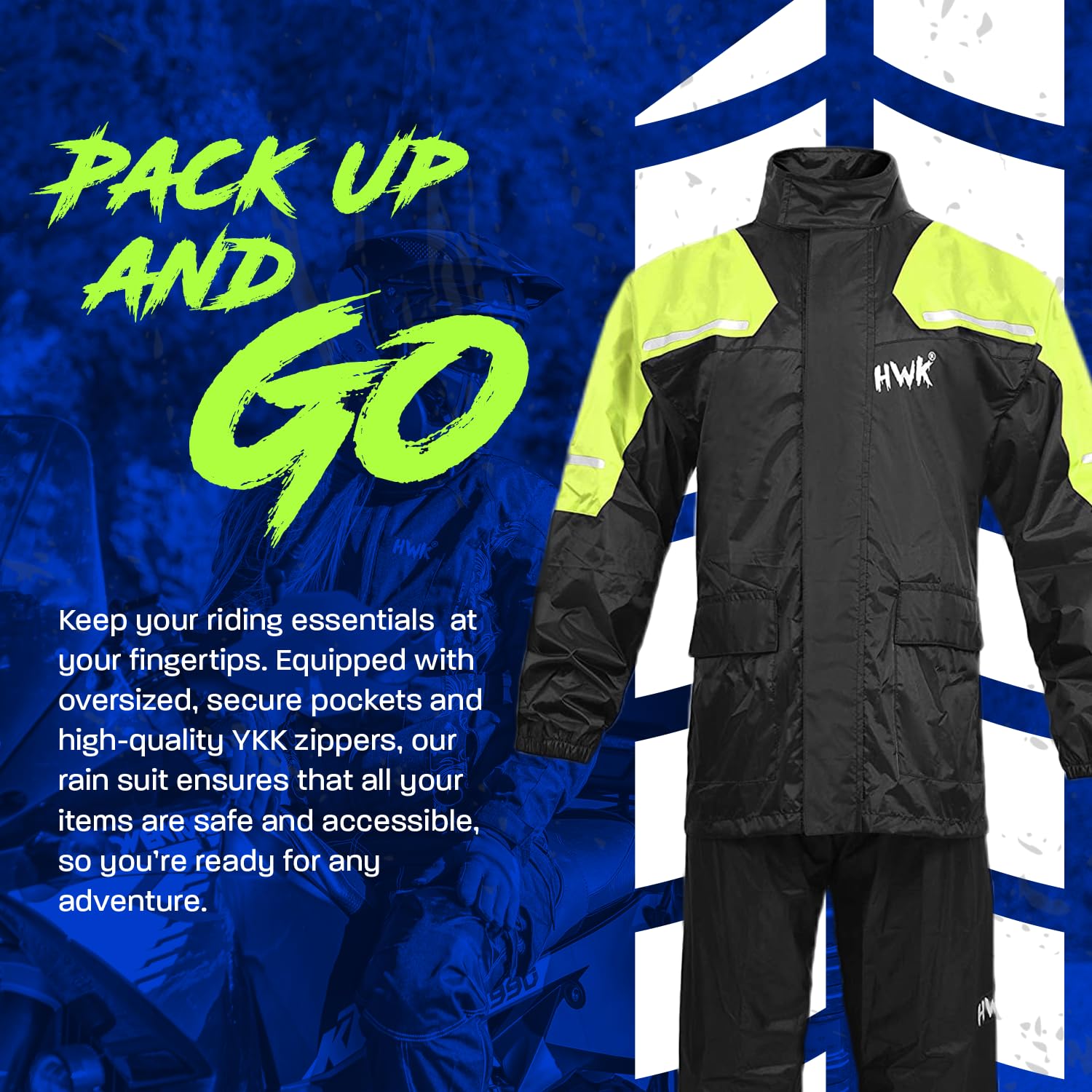 HWK - Traje de lluvia de motocicleta para hombres y mujeres, ropa, chamarras y pantalones reflectantes, traje de lluvia impermeable