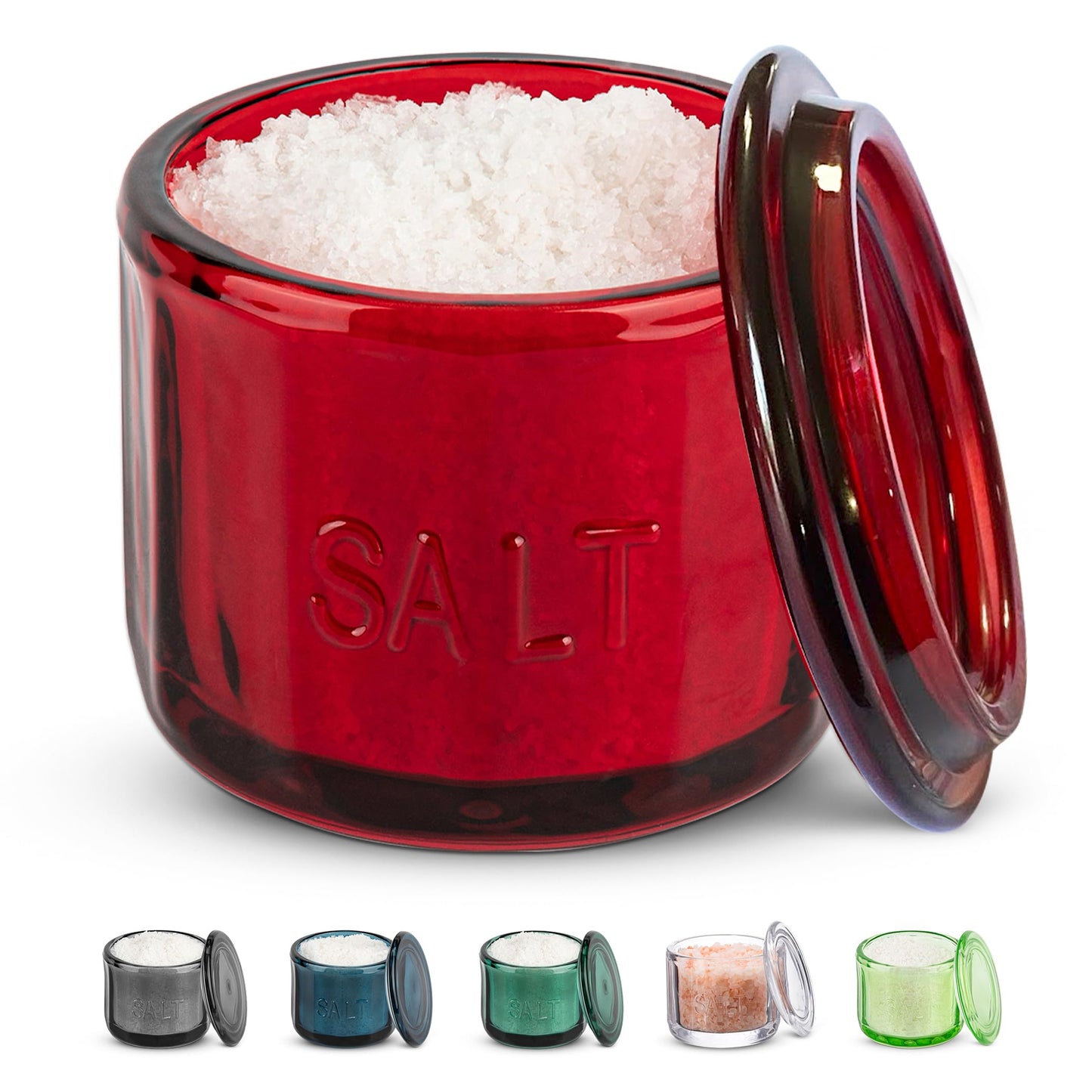 KooK - Bodega de vidrio con tapa, vidrio prensado en relieve, recipiente de almacenamiento transparente, para café, azúcar, especias y caramelos, 10 onzas (rojo rubí)