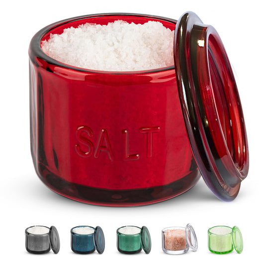 KooK - Bodega de vidrio con tapa, vidrio prensado en relieve, recipiente de almacenamiento transparente, para café, azúcar, especias y caramelos, 10 onzas (rojo rubí)